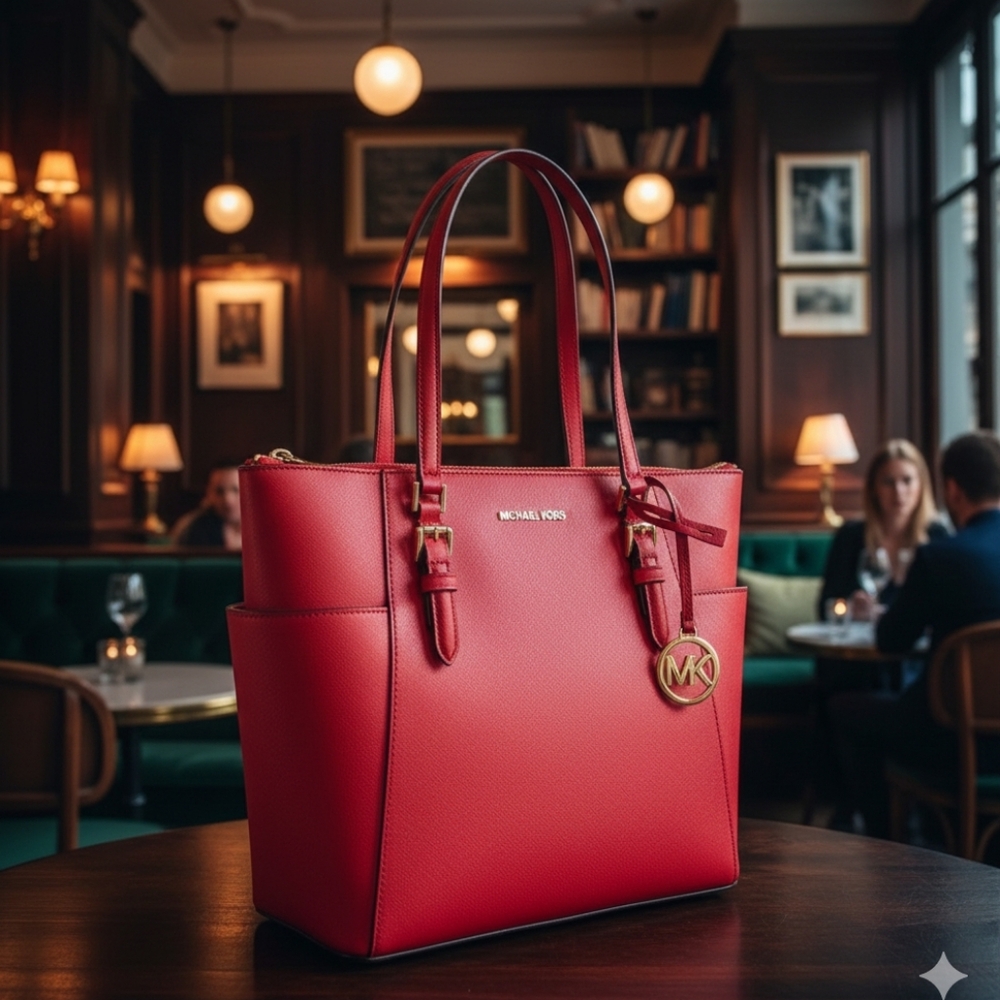 Michael Kors Charlotte Large Top Zip Shoulder Tote Bag Bright Red(NWT) - Picture 7 of 12